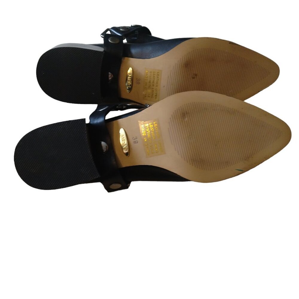 Midas Women's Eu 39 Black Leather Slip On "Delmont" Pointed Toe Block Heels - Picture 4 of 4